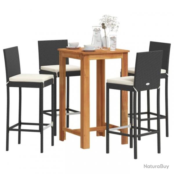 Ensemble de bar de jardin 5 pcs noir bois massif acacia rotin