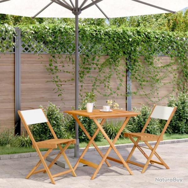 Ensemble de bistro 3 pcs blanc crme tissu et bois massif