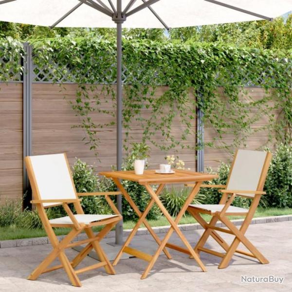 Ensemble de bistro 3 pcs blanc crme tissu et bois massif