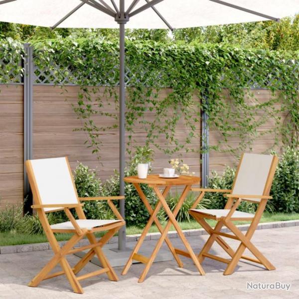 Ensemble de bistro 3 pcs blanc crme tissu et bois massif