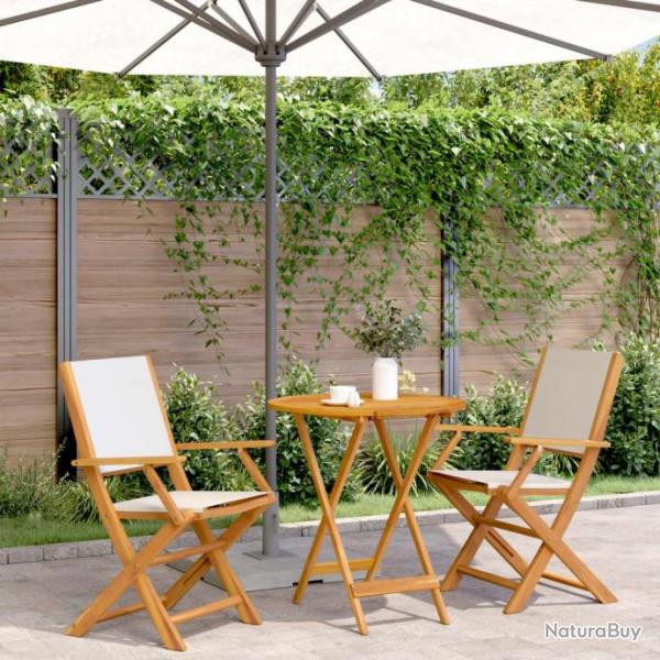 Ensemble de bistro 3 pcs blanc crme tissu et bois massif