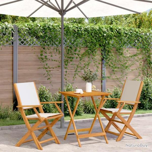 Ensemble de bistro 3 pcs blanc crme tissu et bois massif