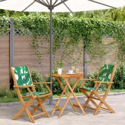 Ensemble de bistro 3 pcs motif de feuilles tissu et bois massif