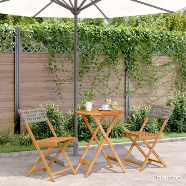 Ensemble de bistro 3 pcs gris rsine tresse et bois massif