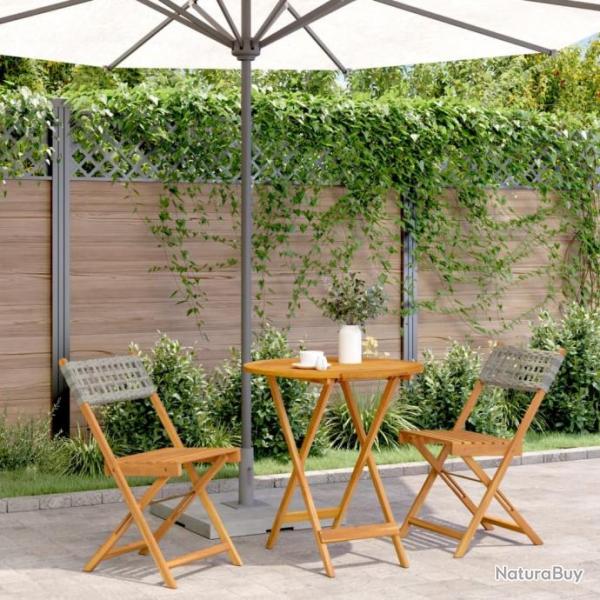 Ensemble de bistro 3 pcs gris rsine tresse et bois massif