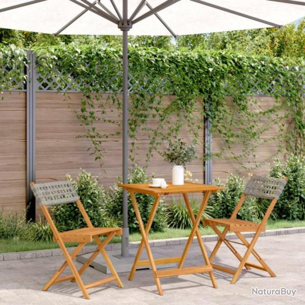 Ensemble de bistro 3 pcs gris rsine tresse et bois massif