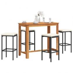 Ensemble de bar de jardin 5 pcs noir bois massif acacia rotin