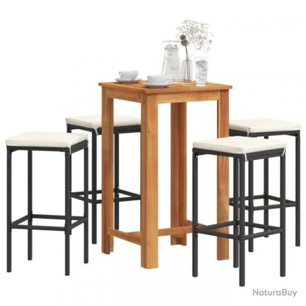 Ensemble de bar de jardin 5 pcs noir bois massif acacia rotin