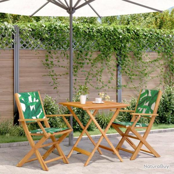 Ensemble de bistro 3 pcs motif de feuilles tissu et bois massif