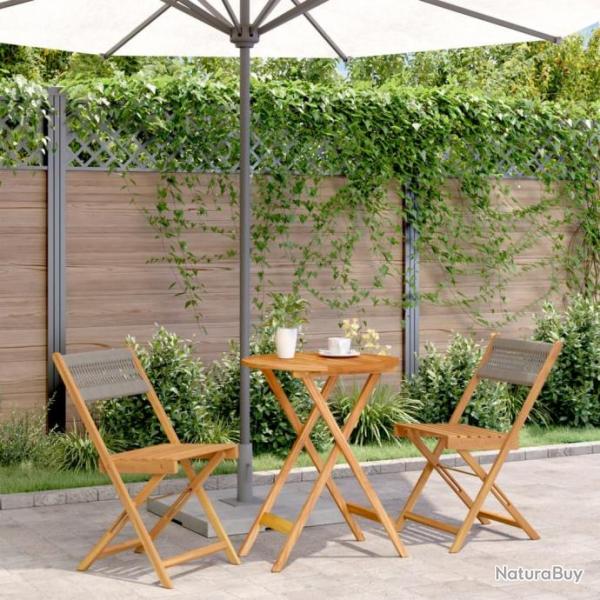 Ensemble de bistro 3 pcs gris polypropylne et bois massif