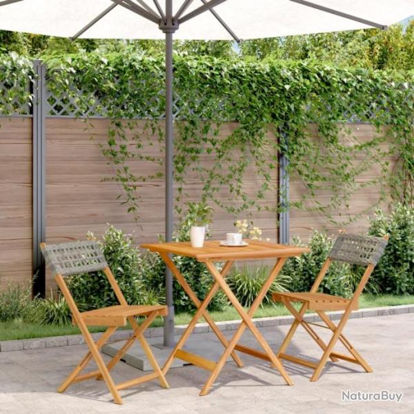 Ensemble de bistro 3 pcs gris rsine tresse et bois massif