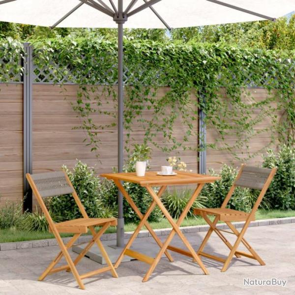 Ensemble de bistro 3 pcs gris polypropylne et bois massif