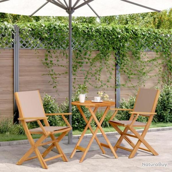 Ensemble de bistro 3 pcs taupe tissu et bois massif