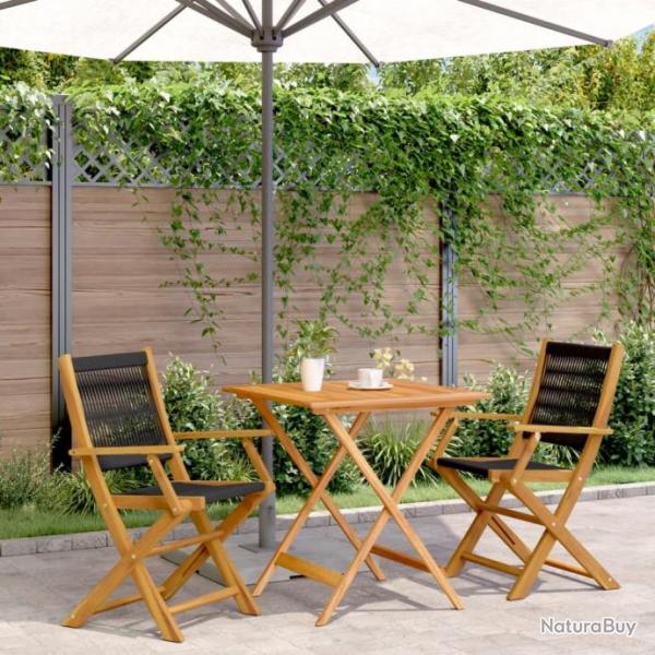 Ensemble de bistro 3 pcs noir polypropylne et bois massif