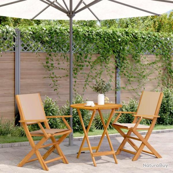 Ensemble de bistro 3 pcs beige tissu et bois massif