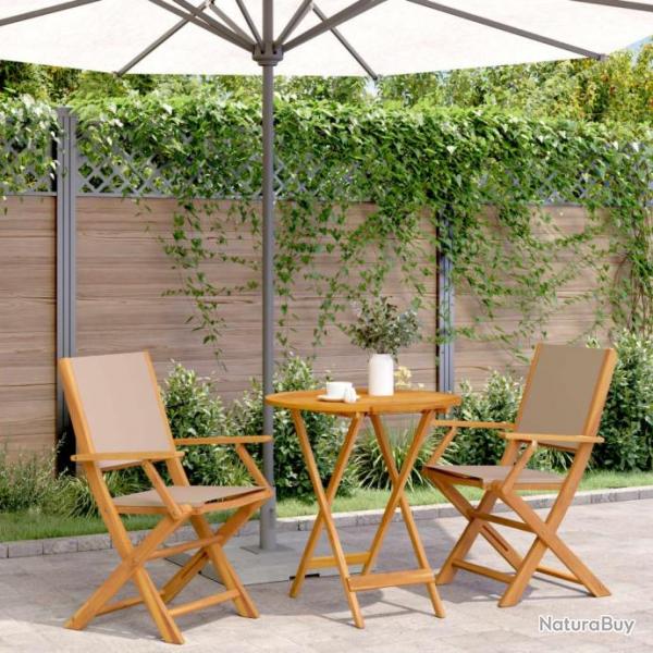 Ensemble de bistro 3 pcs taupe tissu et bois massif