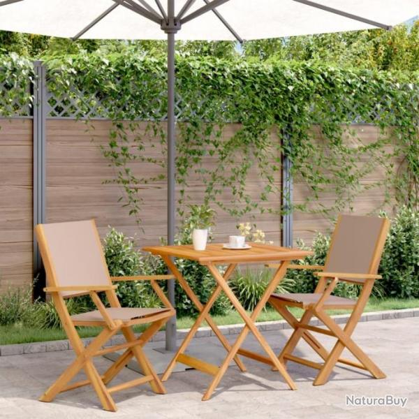 Ensemble de bistro 3 pcs taupe tissu et bois massif