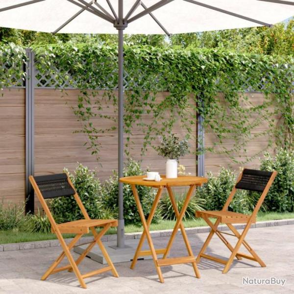 Ensemble de bistro 3 pcs noir polypropylne et bois massif