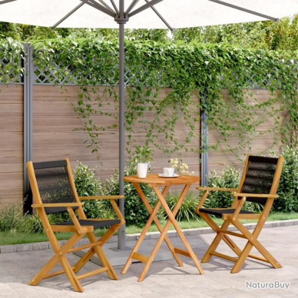 Ensemble de bistro 3 pcs noir polypropylne et bois massif