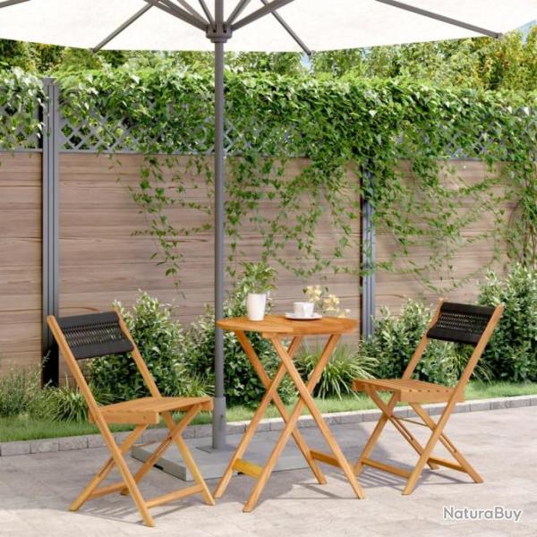 Ensemble de bistro 3 pcs noir polypropylne et bois massif