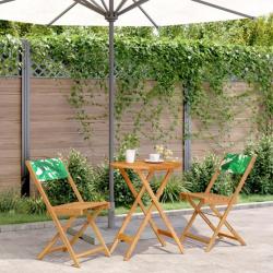 Ensemble de bistro 3 pcs motif de feuilles tissu et bois massif