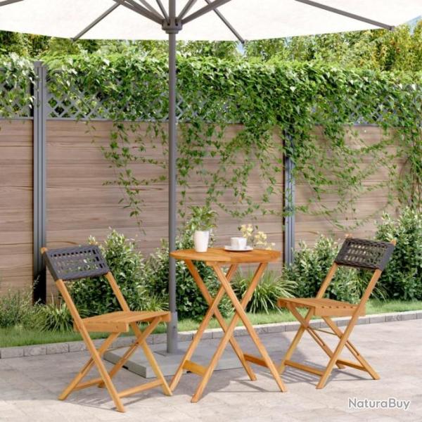 Ensemble de bistro 3 pcs noir rsine tresse et bois massif