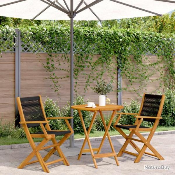 Ensemble de bistro 3 pcs noir polypropylne et bois massif