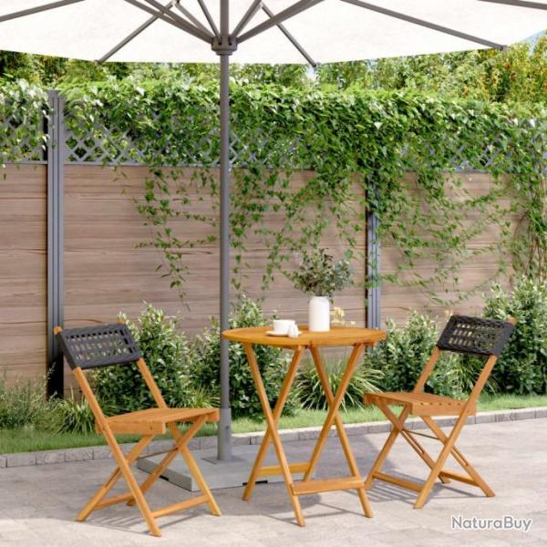 Ensemble de bistro 3 pcs noir rsine tresse et bois massif