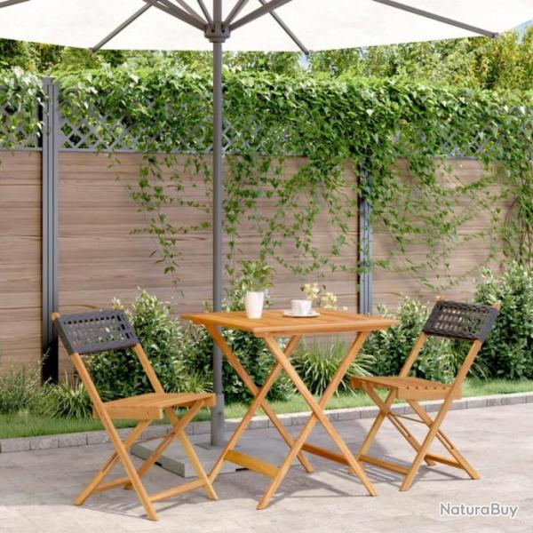 Ensemble de bistro 3 pcs noir rsine tresse et bois massif