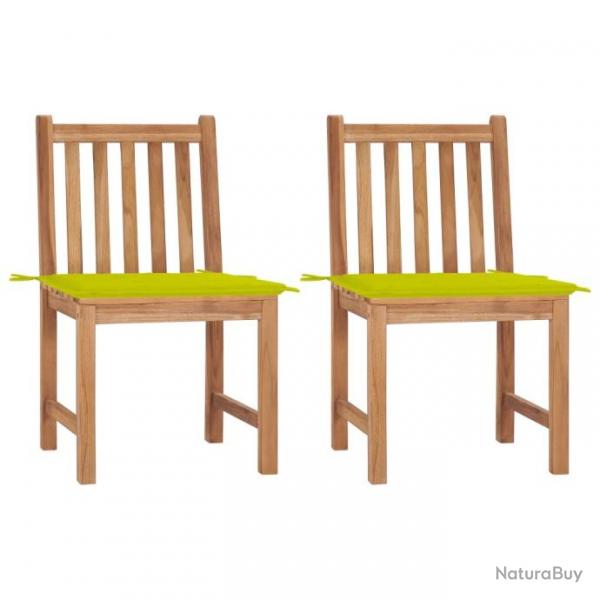 Chaises de jardin 2 pcs avec coussins Bois de teck massif