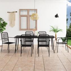 Mobilier à dîner d'extérieur 7 pcs Corde en coton et acier Noir