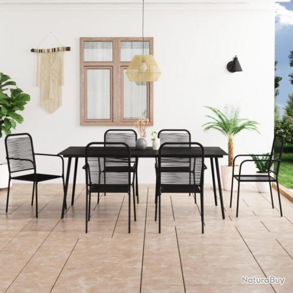 Mobilier  dner d'extrieur 7 pcs Corde en coton et acier Noir