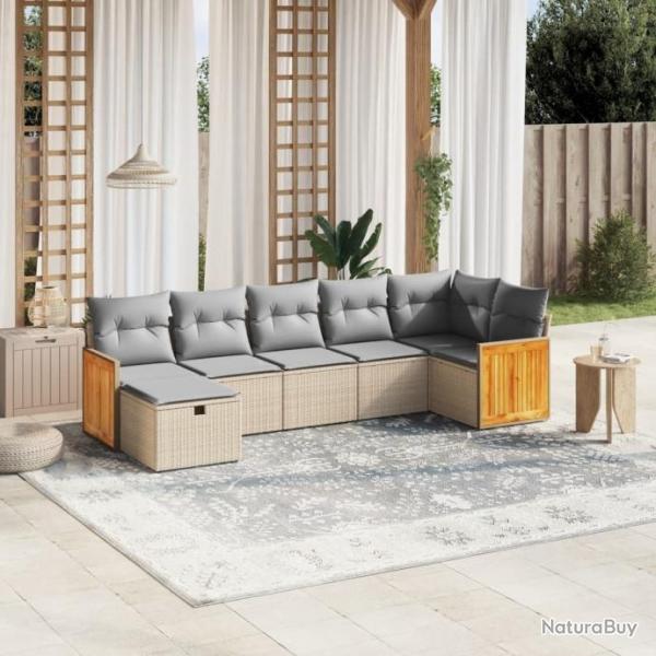 Salon de jardin avec coussins 7pcs mlange beige rsine tresse