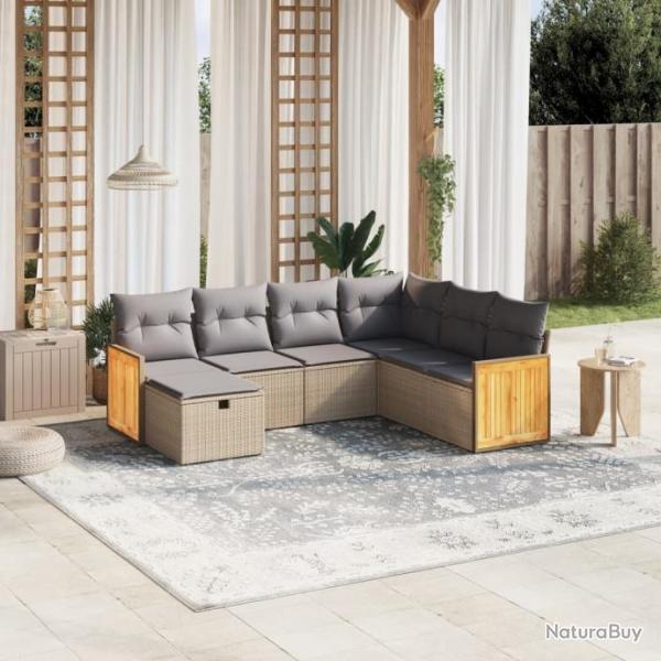 Salon de jardin avec coussins 7pcs mlange beige rsine tresse