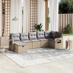 Salon de jardin avec coussins 7pcs mélange beige résine tressée