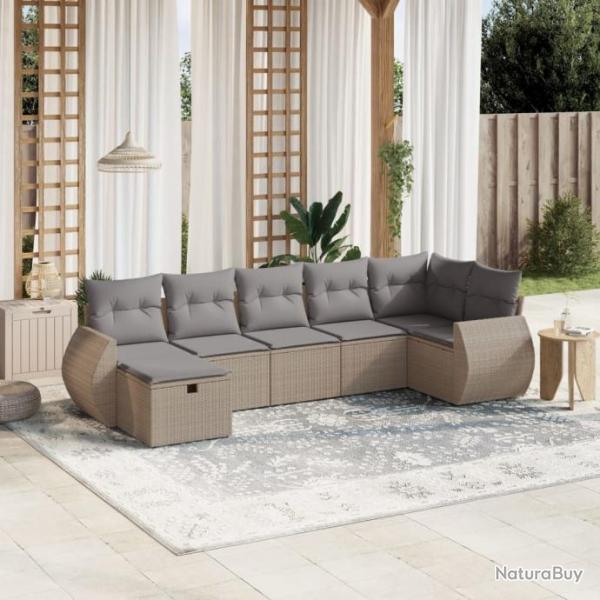 Salon de jardin avec coussins 7pcs mlange beige rsine tresse