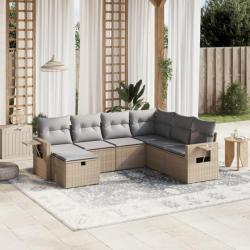 Salon de jardin avec coussins 7pcs mélange beige résine tressée