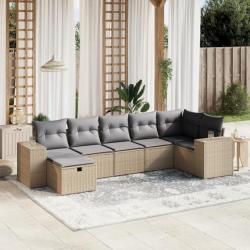 Salon de jardin avec coussins 7pcs mélange beige résine tressée