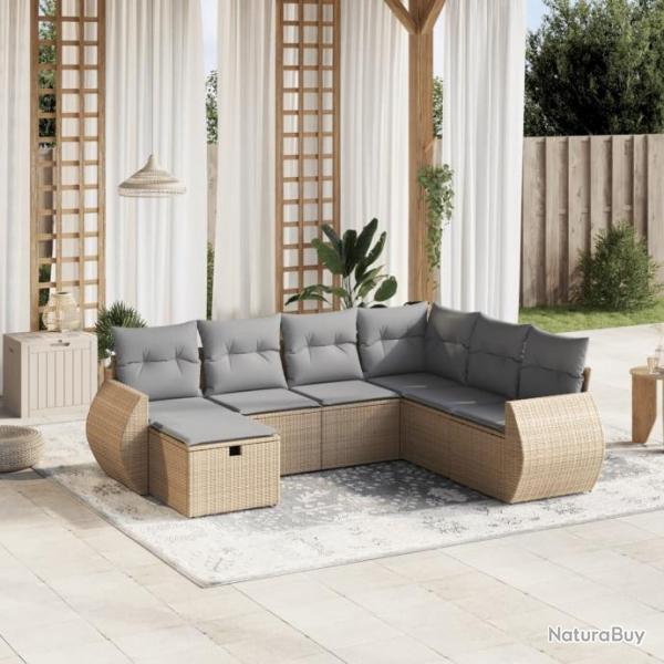 Salon de jardin avec coussins 7pcs mlange beige rsine tresse