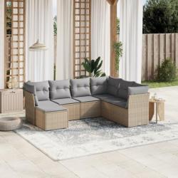 Salon de jardin avec coussins 7pcs mélange beige résine tressée