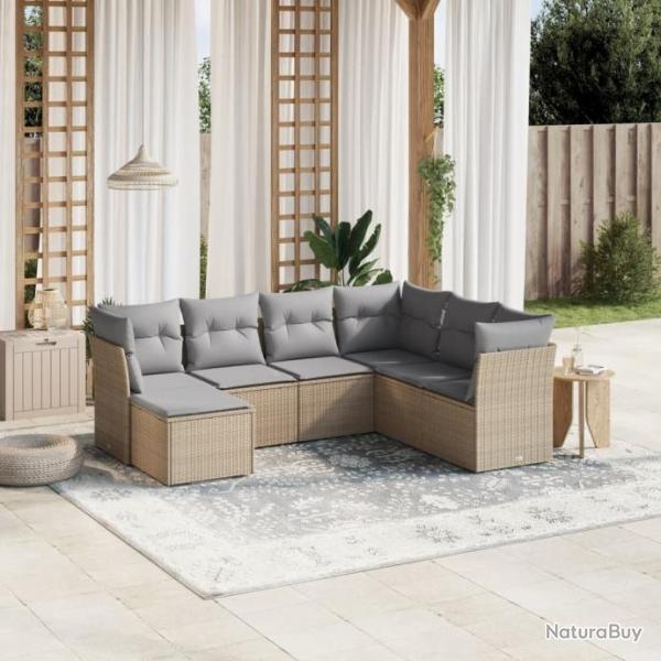 Salon de jardin avec coussins 7pcs mlange beige rsine tresse