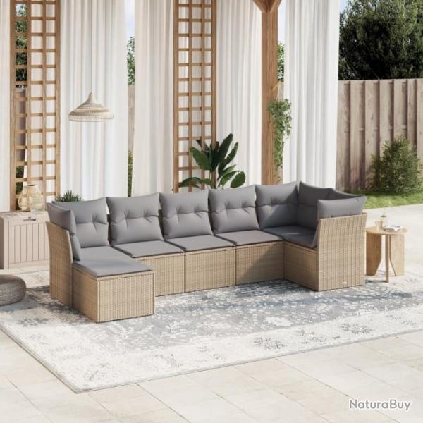 Salon de jardin avec coussins 7pcs mlange beige rsine tresse