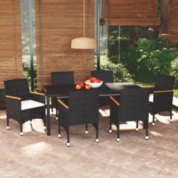 Mobilier à dîner de jardin et coussins 7pcs Résine tressée Noir