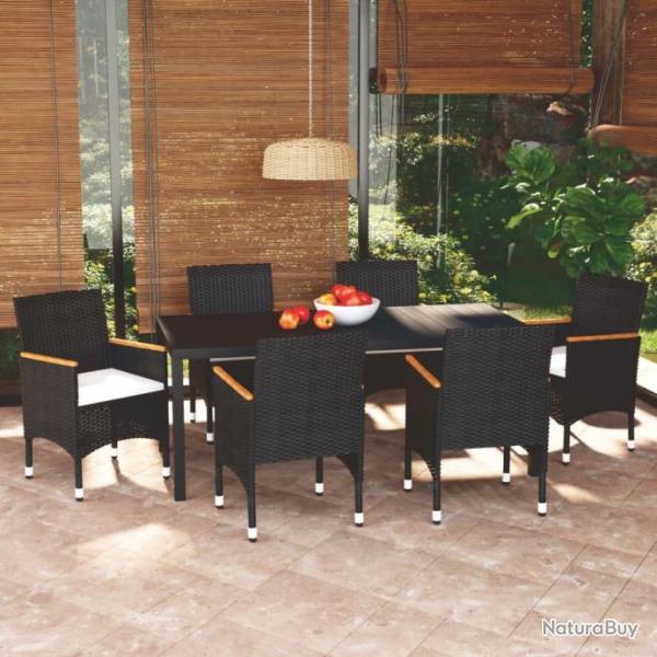 Mobilier  dner de jardin et coussins 7pcs Rsine tresse Noir