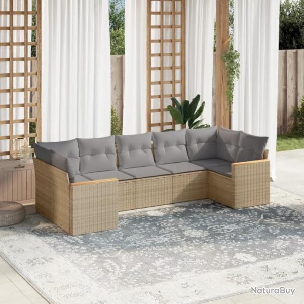 Salon de jardin avec coussins 7pcs mlange beige rsine tresse