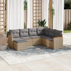 Salon de jardin avec coussins 7pcs mélange beige résine tressée