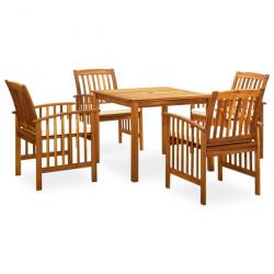 Mobilier à dîner de jardin 5 pcs avec coussins Acacia solide