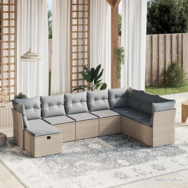 Salon de jardin avec coussins 8pcs mlange beige rsine tresse