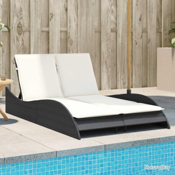 Chaise longue avec coussins noir 114x205x73 cm rsine tresse