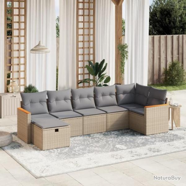 Salon de jardin avec coussins 7pcs mlange beige rsine tresse